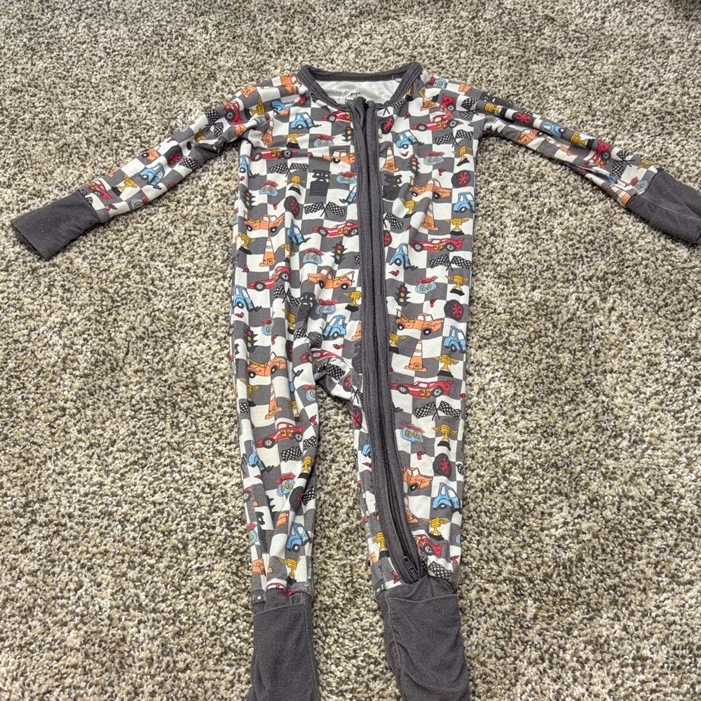 Kids Colorful Car Print Footie Pajamas
